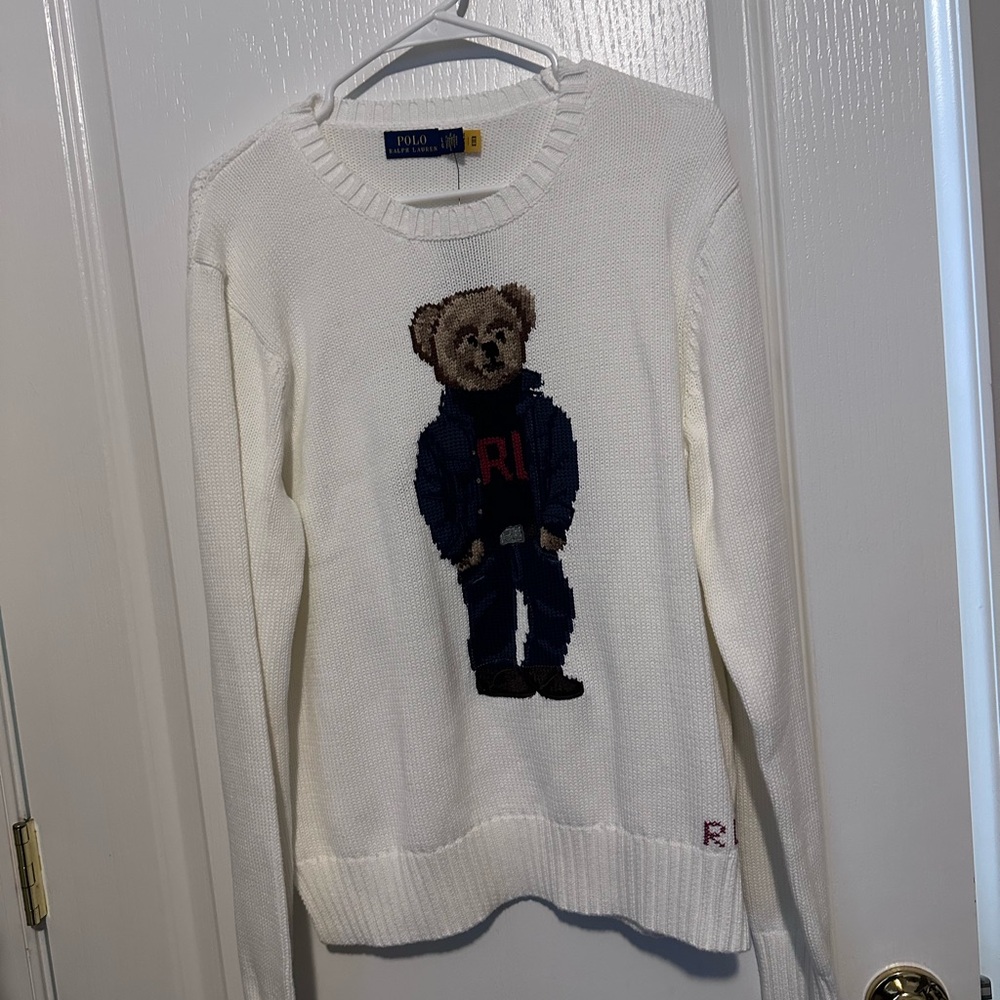 Ralph Lauren White Sweater with Bear Design
Authentic